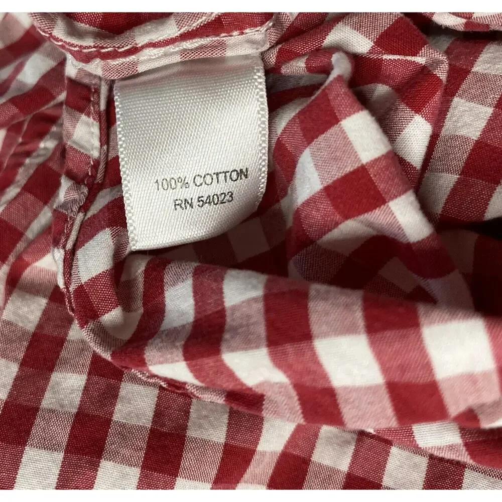 BANANA REPUBLIC Gingham Red White Plaid Button Down Shirt Mens 16-16.5 Large